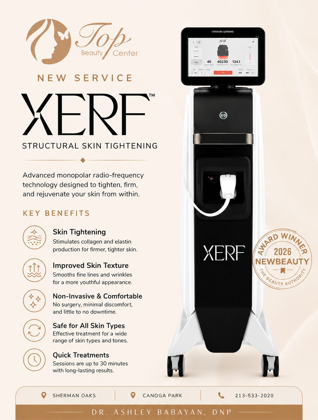 XERF RF skin tightening treatment for the face and body at Top Beauty Center.