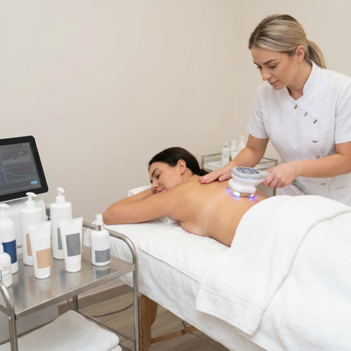XERF RF skin tightening treatment being performed on the back, Package of 3 at Top Beauty Center.
